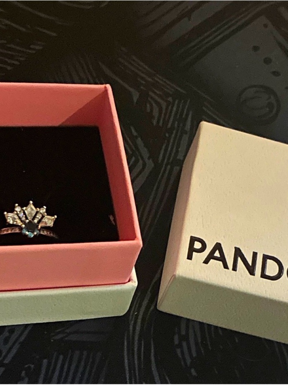 Pandora Rose Gold Ring with Blue and Clear Stones